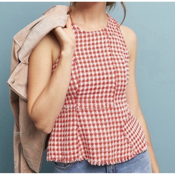 Maeve Tops - Anthropologie Maeve Womens Size 4 Sleeveless Red White Gingham Peplum Top